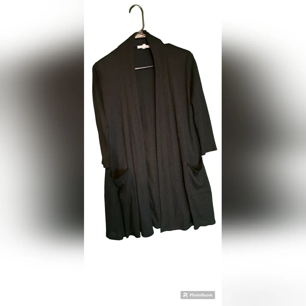 Black Cardigan over a yellow dress. - Picture 7 of 9